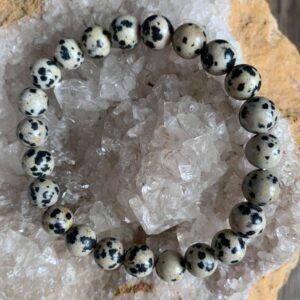 Bracelet pierre naturelle jaspe dalmatien perles 8 mm