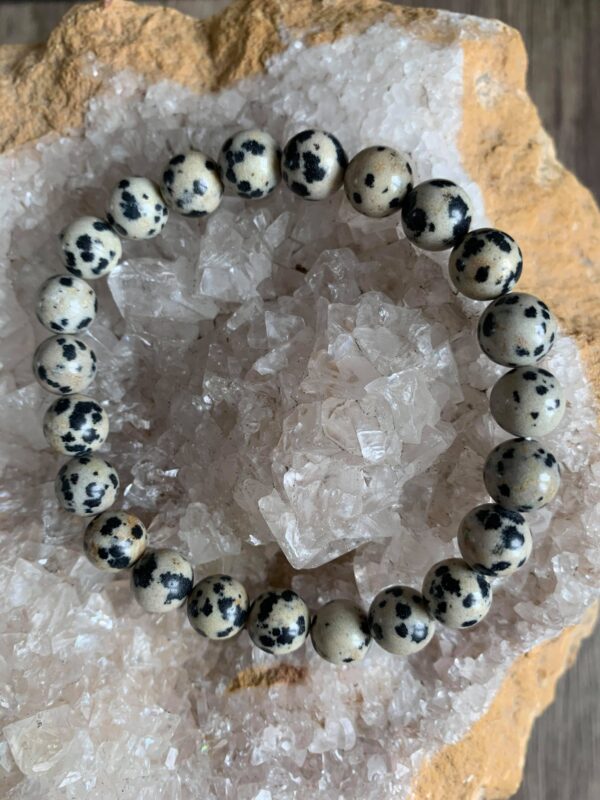 Bracelet pierre naturelle jaspe dalmatien perles 8 mm