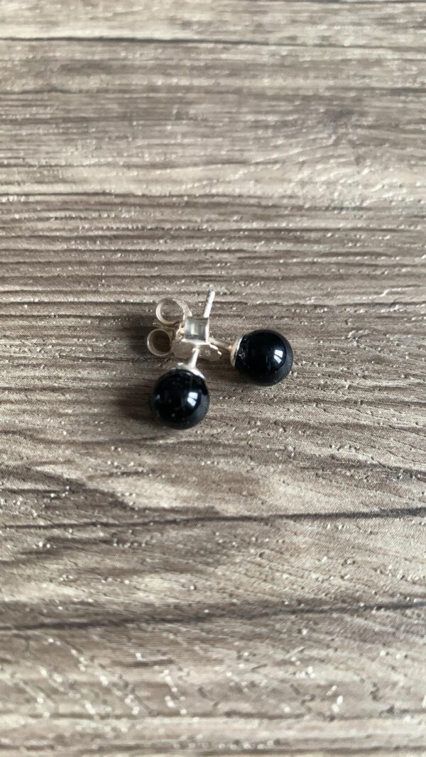 puces d'oreilles perles Agate Noire 6mm et Argent