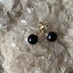Agate Noire 6mm puces d'oreilles perles et Argent
