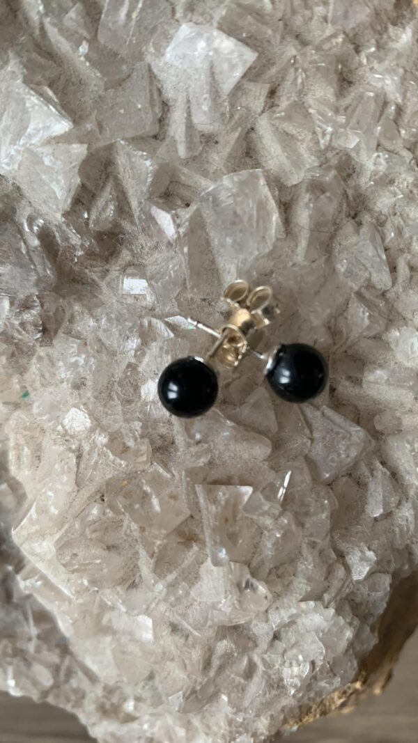 Agate Noire 6mm puces d'oreilles perles et Argent