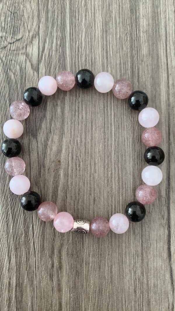 bracelet zodiaque CAPRICORNE JAIS QUARTZ FRAISE QUARTZ ROSE