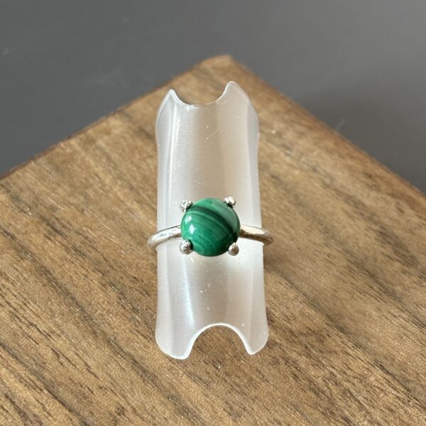 Bague réglable en argent 925 avec pierre malachite naturelle
