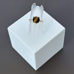 Bague pierre marron doré – Œil de Tigre monté sur argent 925