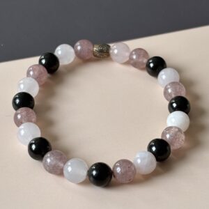 Bracelet pierres naturelles jais, quartz fraise et quartz rose – Amour et ancrage