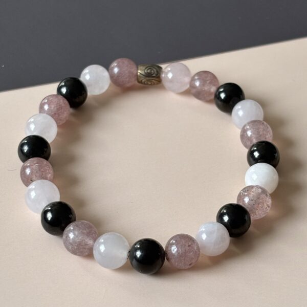 Bracelet pierres naturelles jais, quartz fraise et quartz rose – Amour et ancrage