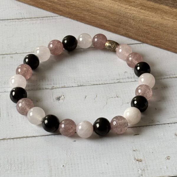 Bracelet lithothérapie jais, quartz fraise et quartz rose – Harmonie émotionnelle