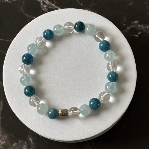 Bracelet Apatite, aigue-marine et cristal de roche en perles naturelles