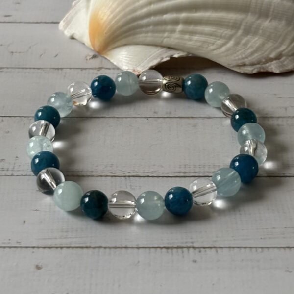 Bracelet lithothérapie Apatite, aigue-marine et cristal de roche fait main