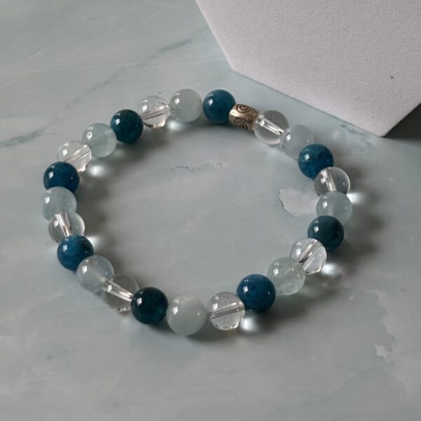 Bracelet bien-être Apatite, aigue-marine et cristal de roche pour énergie positive