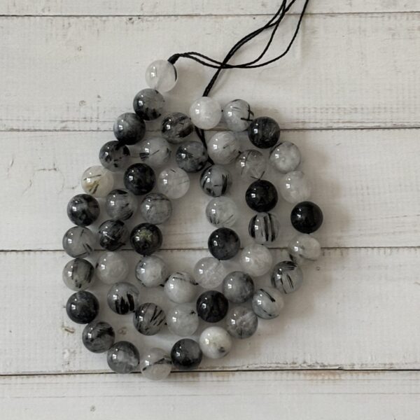 Perles gemmes quartz tourmaline 8 mm qualité supérieure
