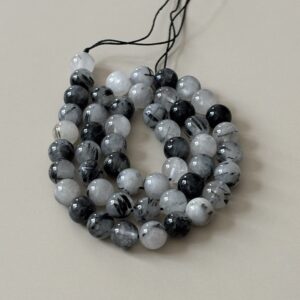 Lot de perles rondes 8 mm en quartz tourmaline pour bracelet
