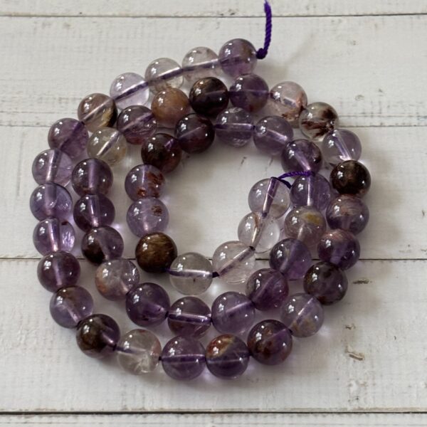 Perles rondes 8 mm améthyste super seven pour bracelet artisanal et collier créatif