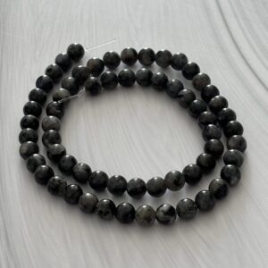 Perles gris anthracite en larvikite, pierre semi-précieuse