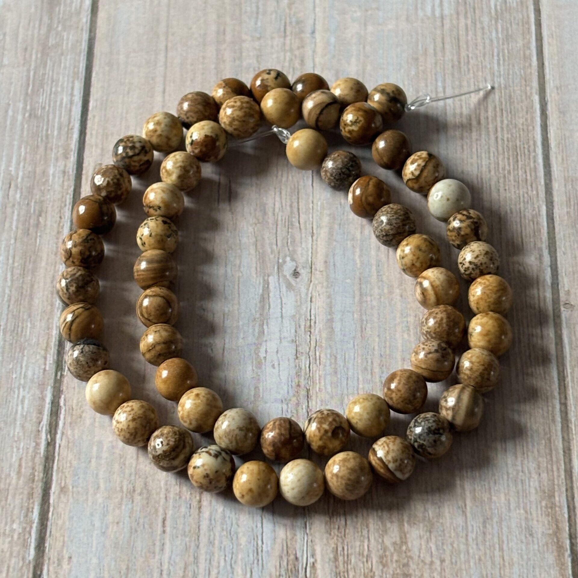 Perles rondes de jaspe paysage, minéral aux dessins terrestres