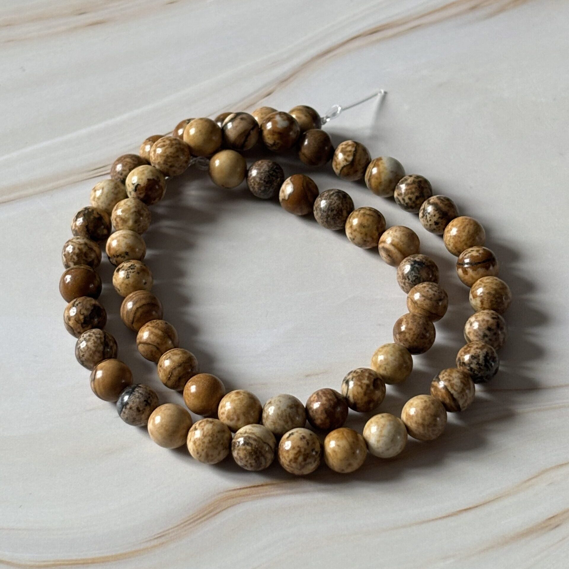 Lot de perles jaspe paysage pour fabrication de bijoux faits main