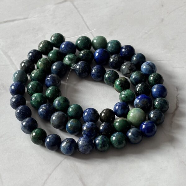 Perles polies azurite malachite 6 mm, idéales pour créations de bijoux lithothérapie