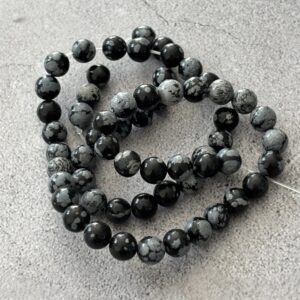 Perles semi-précieuses obsidienne neige pour bracelets et colliers