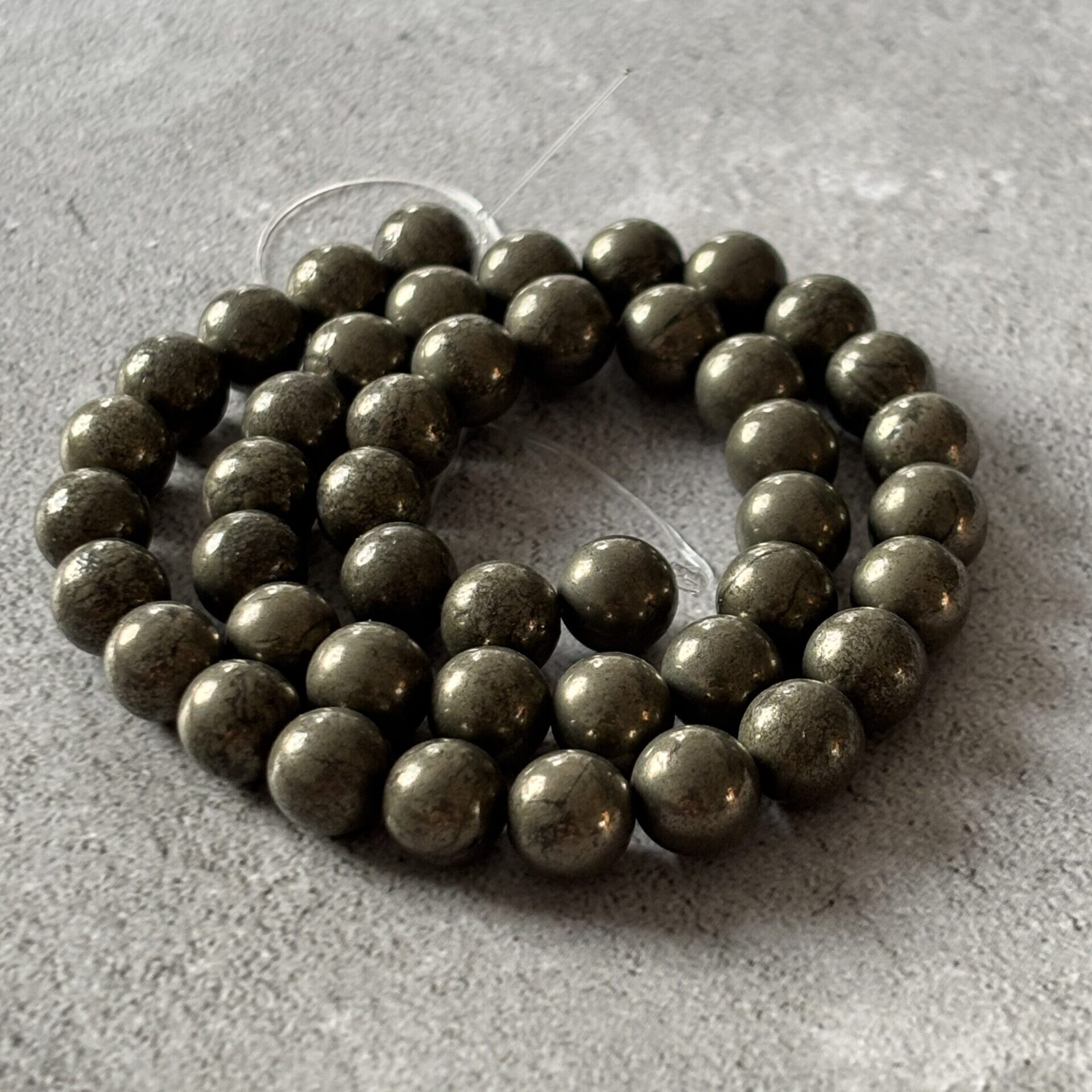 "Fil de perles pyrite 8 mm, perles naturelles dorées pour bracelet ou collier