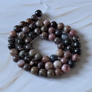fil de perles rondes 6 mm rhodonite pierre fine rose et noire