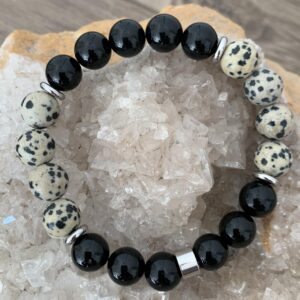 agate noire et jaspe dalmatien perles 10 mm