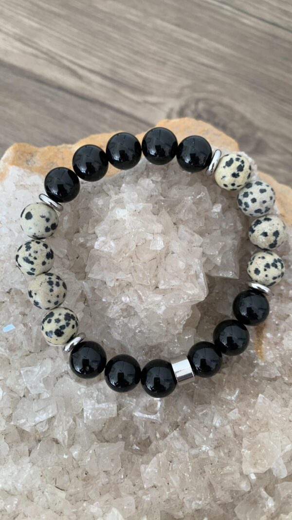 agate noire et jaspe dalmatien perles 10 mm