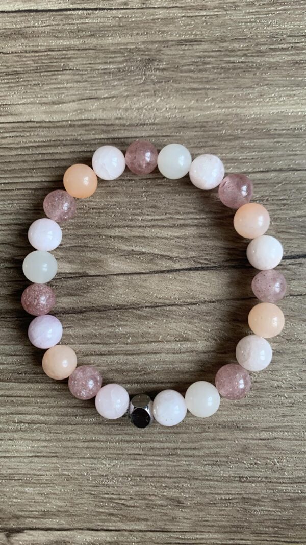 kunzite, quartz fraise et aventurine rose perles naturelles chakra coeur