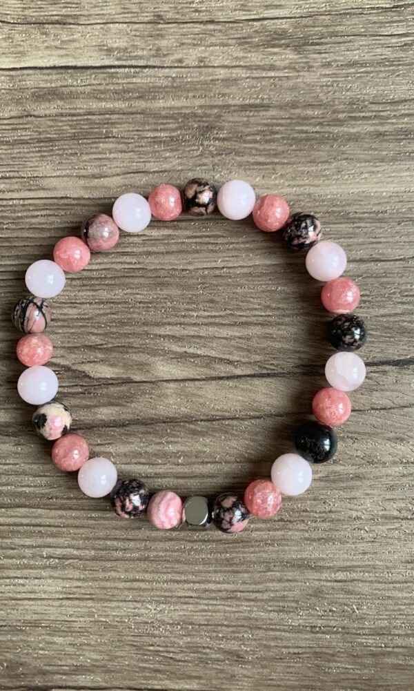 rhodonite, rhodochrosite et quartz rose perles naturelles chakra coeur