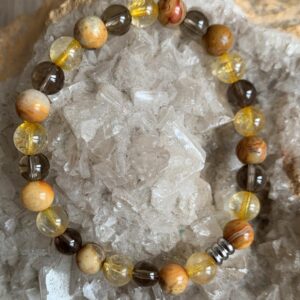 bracelet confiance en soi en pierres naturelles agate crazy lace, quartz fumé et citrine
