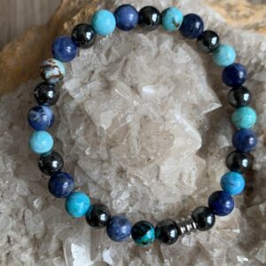 bracelet confiance en soi pierres naturelles hématite, sodalite et opale bleue