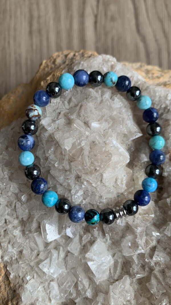 bracelet confiance en soi pierres naturelles hématite, sodalite et opale bleue
