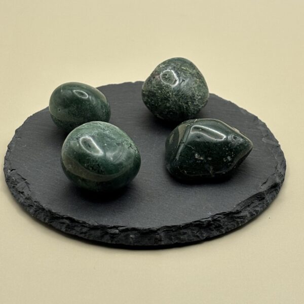 Pierre roulée Agate Mousse – teintes vert mousse et blanche translucide