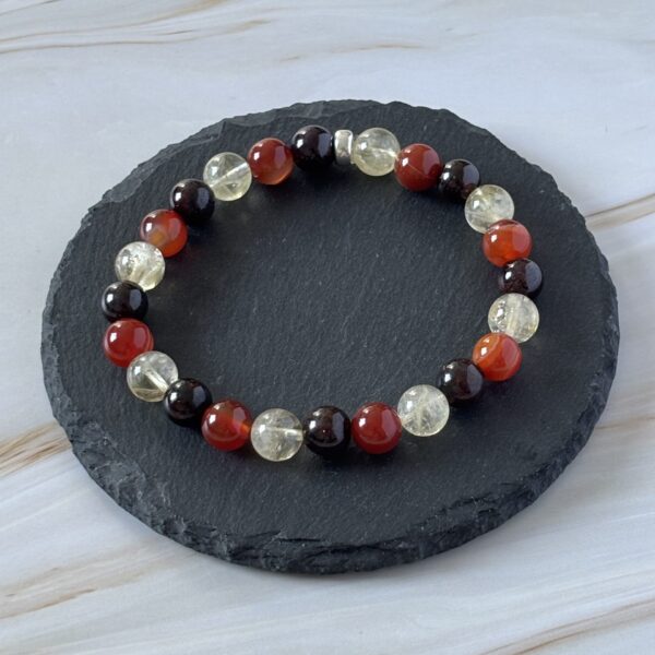 Bracelet pierres naturelles grenat, cornaline et citrine – regain d’énergie