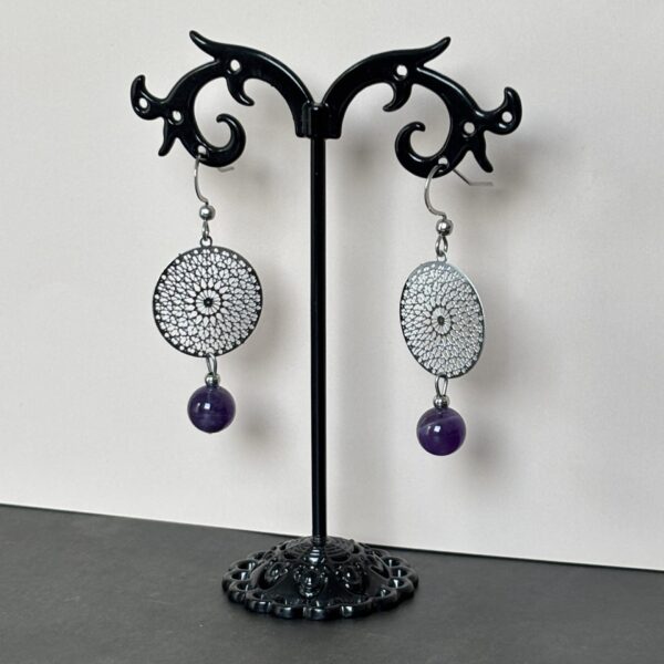 boucles d oreilles pierre naturelle amethyste mandala