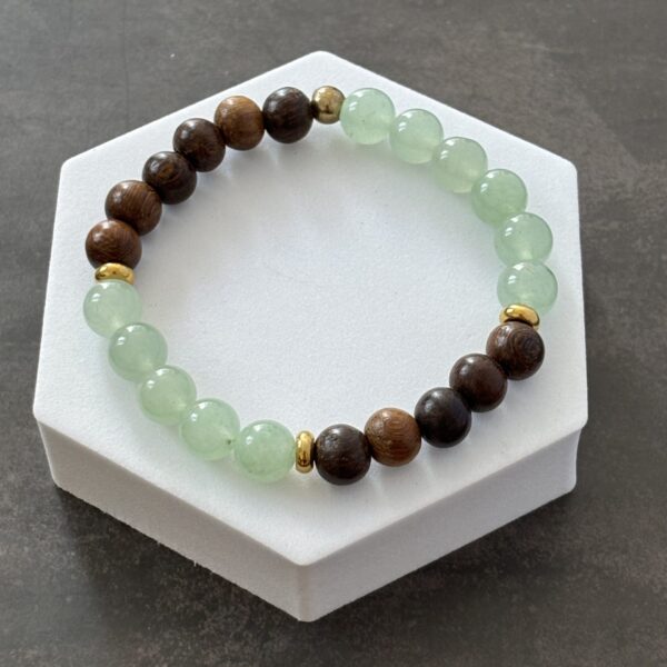 Bracelet pierres naturelles aventurine verte et bois de Roble – équilibre et sérénité