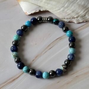 bracelet confiance en soi – hématite, sodalite et opale bleue pierres naturelles