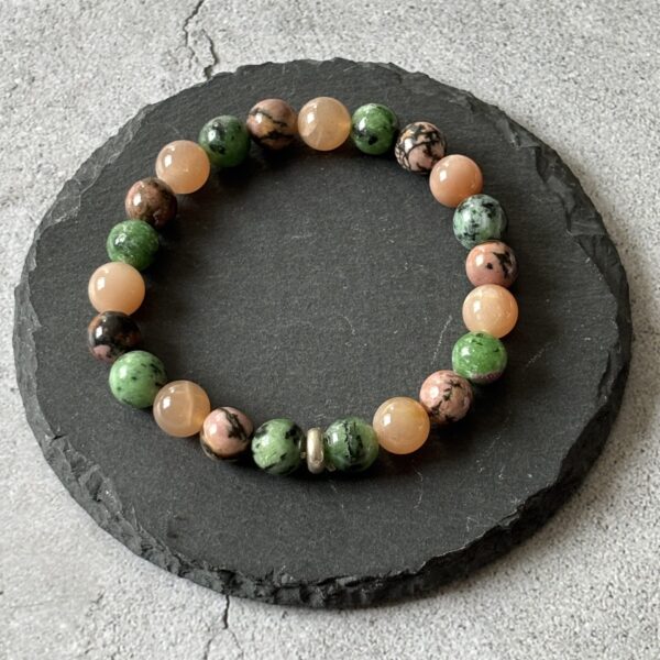 Bracelet pierres naturelles fertilité – Pierre de lune, rhodonite et zoïsite