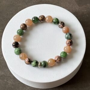 Bracelet fertilité en pierre de lune, rhodonite et zoïsite – Bijou énergétique