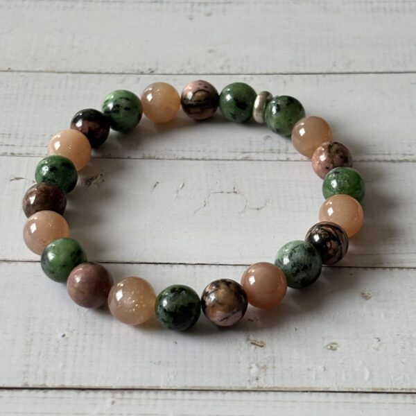 Bijou bien-être fertilité – Bracelet en pierre de lune, rhodonite et zoïsite