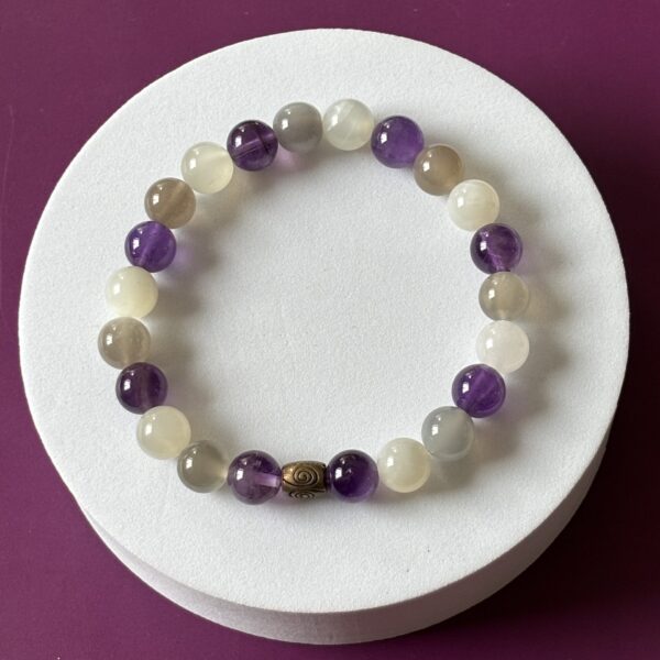 Bracelet en améthyste et pierres de lune grise et blanche – Bijou lithothérapie