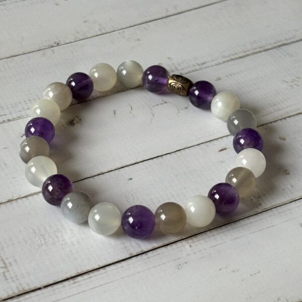 Bijou artisanal améthyste et pierre de lune grise et blanche – Bracelet spirituel
