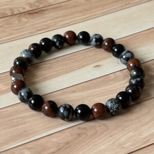 Bracelet énergétique Chakra Racine – Obsidienne céleste, obsidienne neige et obsidienne acajou