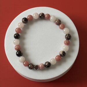 Bracelet chakra cœur en rhodonite, rhodochrosite et quartz rose – énergie d’amour et d’équilibre émotionnel
