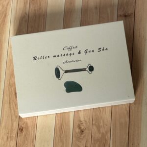 Coffret massage aventurine avec roller et Gua Sha pour relaxation, drainage lymphatique et beauté du visage