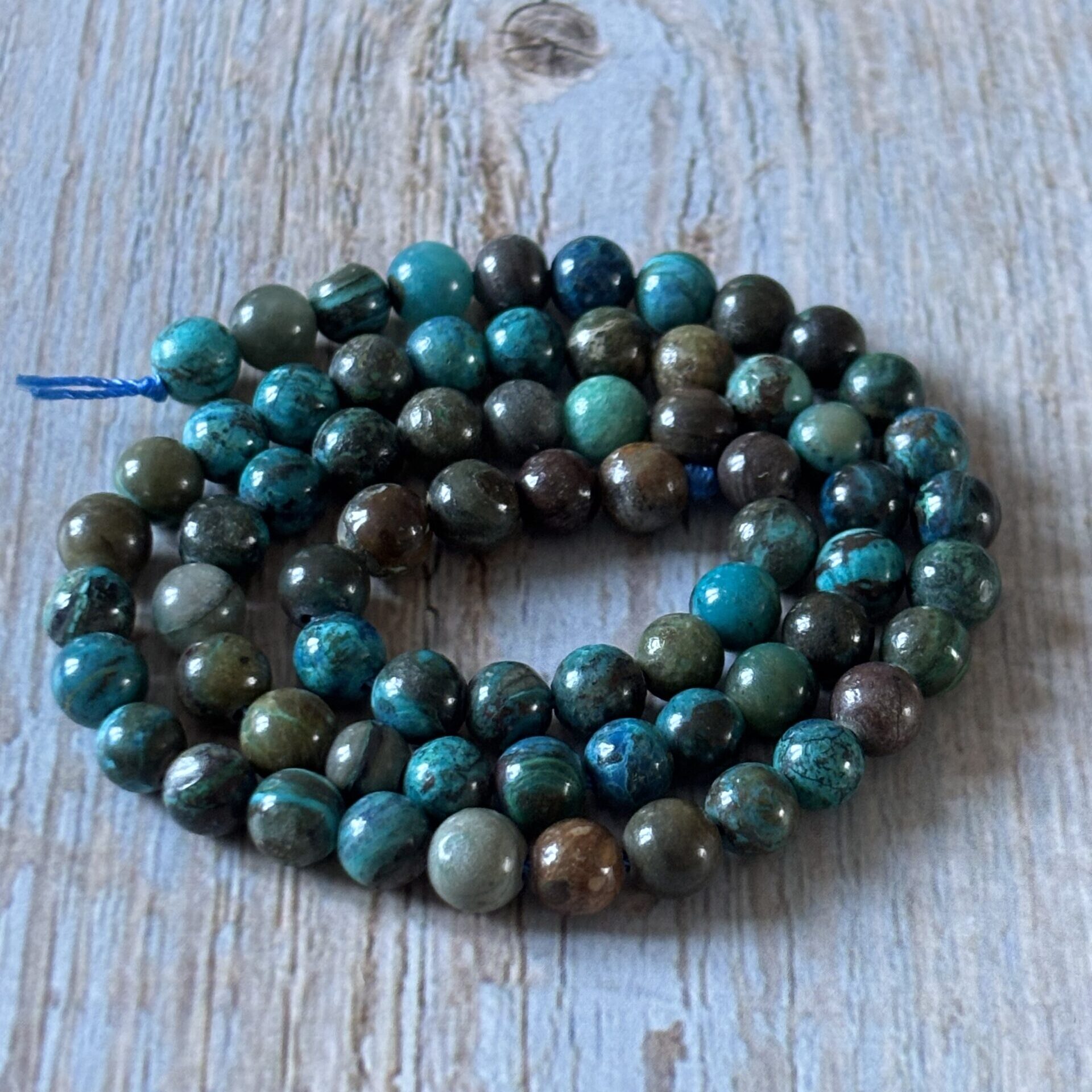 Perles chrysocolle 6 mm naturelles pour création de bijoux artisanaux