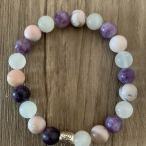 Bracelet spécifique ménopause en pierres naturelles lépidolite, opale rose et pierre de lune