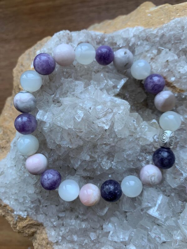 lépidolite, opale rose et pierre de lune bracelet perles naturelles pour la ménopause