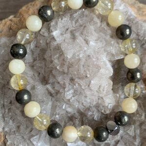 Bracelet chakra plexus solaire en pierres naturelles de pyrite, citrine et calcite jaune
