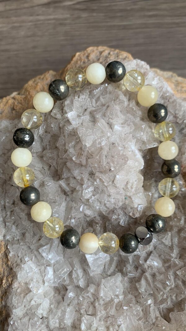 Bracelet chakra plexus solaire en pierres naturelles de pyrite, citrine et calcite jaune