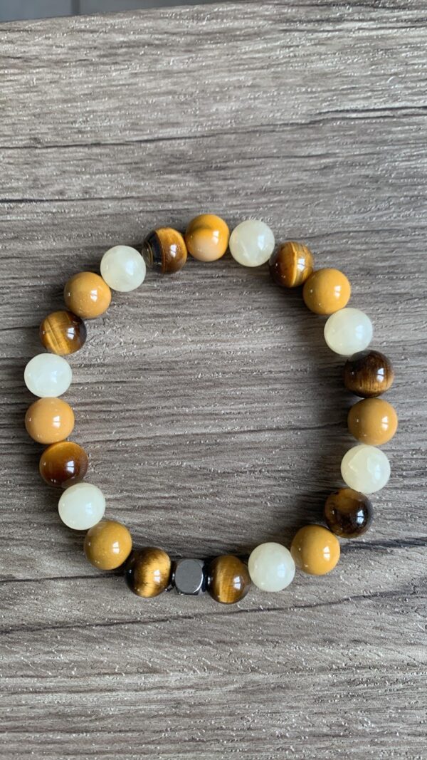 œil de tigre, jaspe jaune et jade miel bracelet plexus solaire en perles naturelles